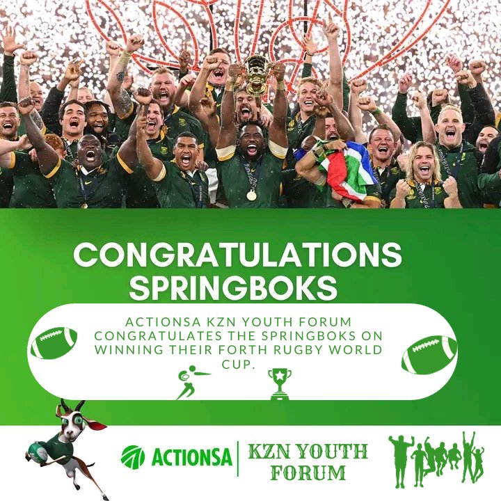 ActSA_Newcastle's tweet photo. Congratulations to the Springboks on their triumphant victory at the Rugby World Cup!  What a moment. Halala!!!🇿🇦🙌🏻

#Champions🌟
#RugbyWorldCup🏉🏆 
#Springboks
#StrongerTogether🇿🇦 https://t.co/eHxa3l13tT
