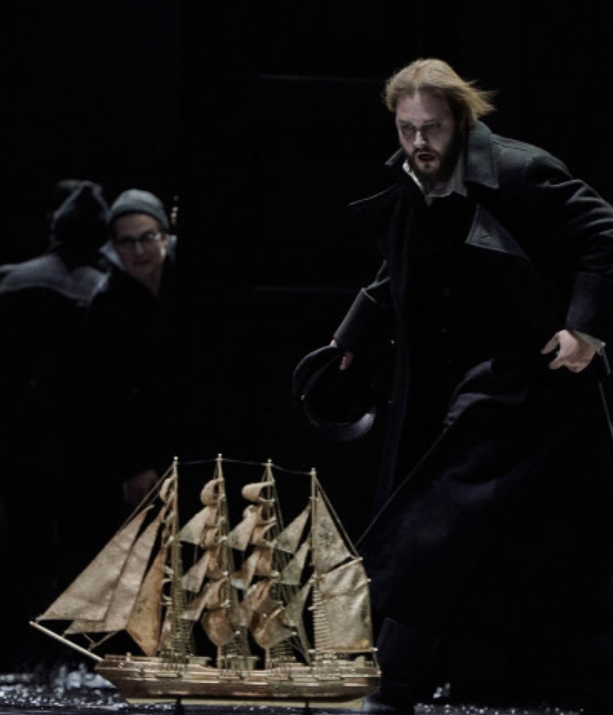 #99: Holländer at the Deutsche Oper. Production a mixture of the conventional (spinning; deck of ship with real water), semi-conventional (Senta stabs herself) and odd (Erik is at the edge of the stage almost throughout) but it works. Brilliant Senta (Elisabeth Teige) and chorus.