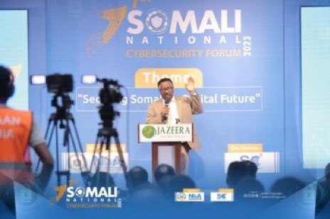 sntvnews1's tweet image. Minister of Communications and Technology @JamaHKhalif has officially opend the 1st Somali National Cybersecurity Forum in #Mogadishu today. In his opening remarks, he emphasized the critical role of cybersecurity in safeguarding the nation’s digital future. #CybersecurityForum