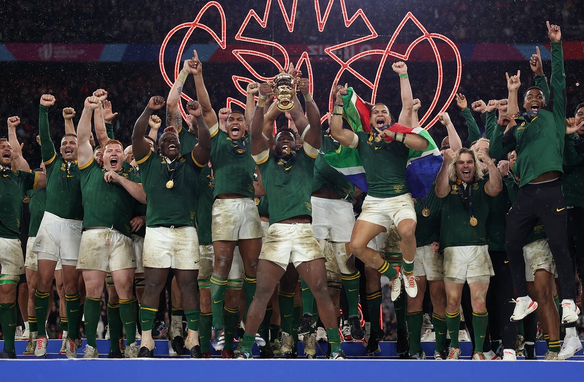 RWC 2023: BOKS RETAIN WORLD TITLE The Springboks became the first team to win four World Cup titles after they beat the All Blacks 12-11 in an enthralling Final in Stade de Denis...Details: bit.ly/3shgFpR