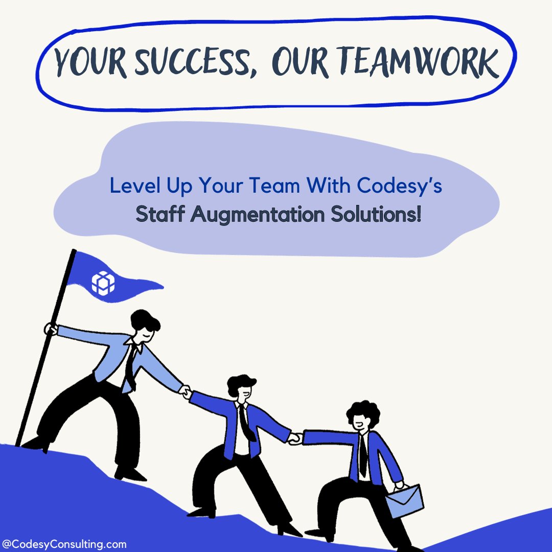 Enhance your workforce with top-tier talent through Codesy Consulting's staff augmentation services.

Let's drive success together!

#StaffAugmentation #Teamwork #CodesyCollaboration #TeamExtension #CodesyConsulting