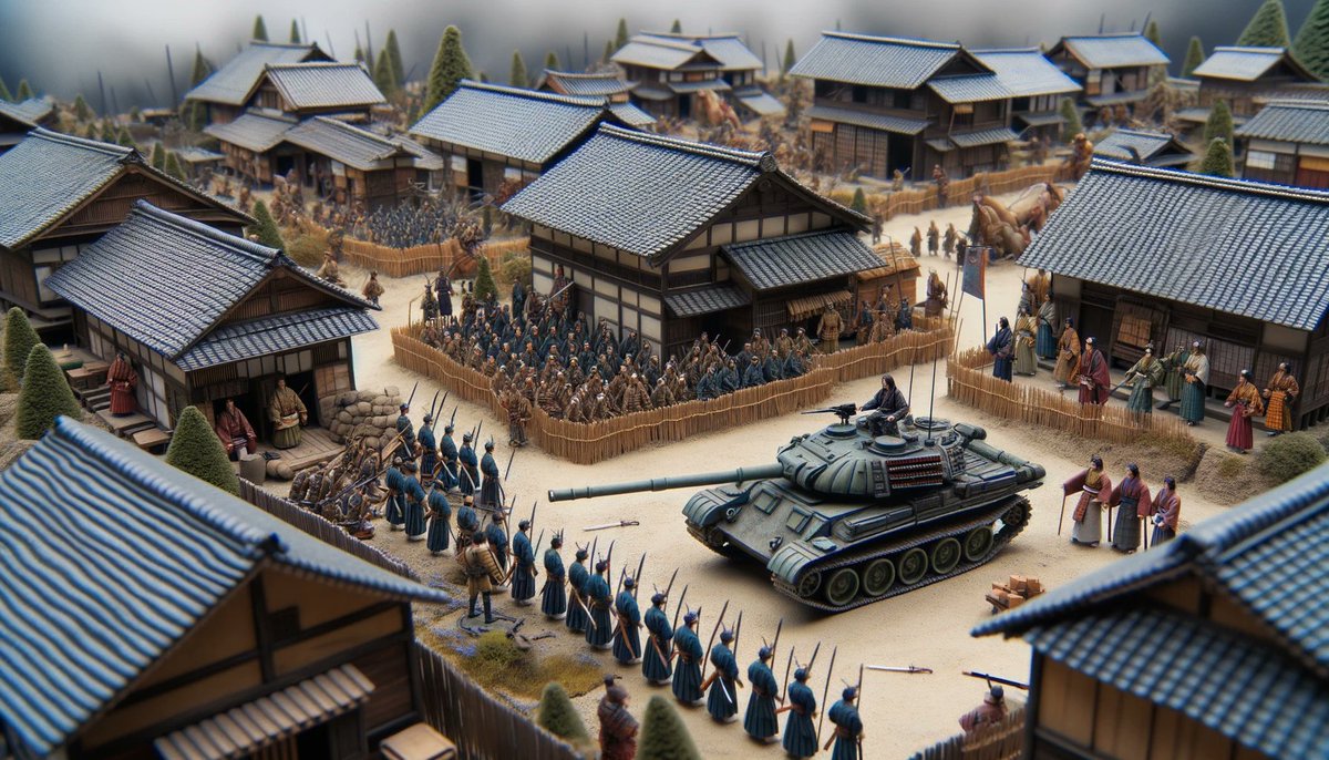 Hashira_EKT's tweet photo. AIが描いた
「オーバーテクノロジー戦国時代」 https://t.co/kbCDhhfGDL