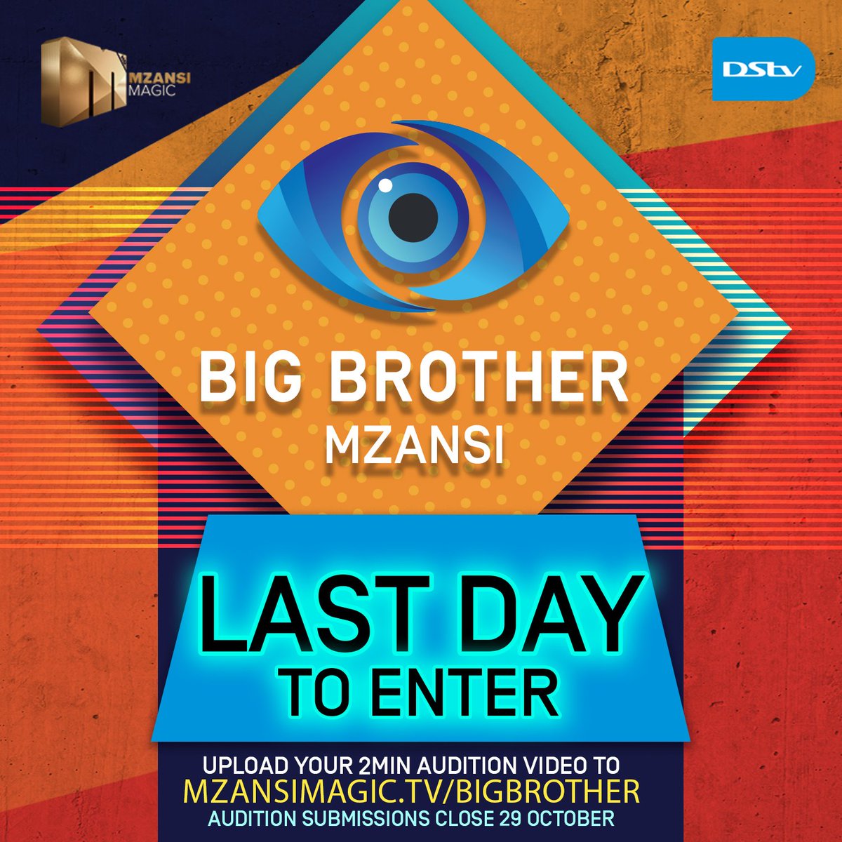 Mzansimagic's tweet photo. Ixesha lifikile!  👏🏾

Today marks the last day for you to submit your audition for #BBMzansi S4. Enter here: https://t.co/XZrc91EKr2

T&amp;Cs apply. https://t.co/1cC46kDiGc