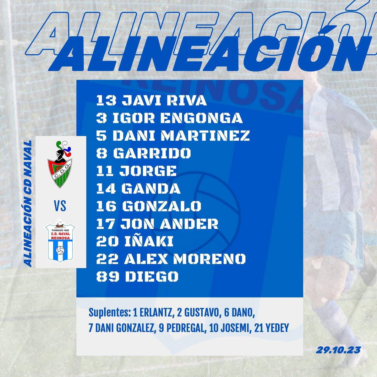 cd_naval's tweet photo. Este es el once inicial con el que nos enfrentaremos a la CD Guarnizo en la 8ª jornada de la liga en 3ªRFEF
.
#CDNaval #Reinosa https://t.co/weAieeJn0b