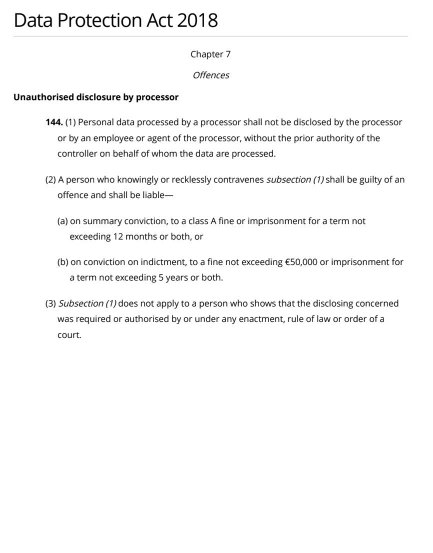 PSIA1851's tweet image. Civil Servants in the @DPCIreland are committing crimes contray to s.9(1)(b) Offences Against the State (Amendment)Act 1998 &amp;amp; s.27(c) Criminal Justice (Corruption Offences) Act 2018 by not informing @GardaTraffic about data breaches. 

€50,000 FINE
5 YEARS IN JAIL

#ITSACRIME