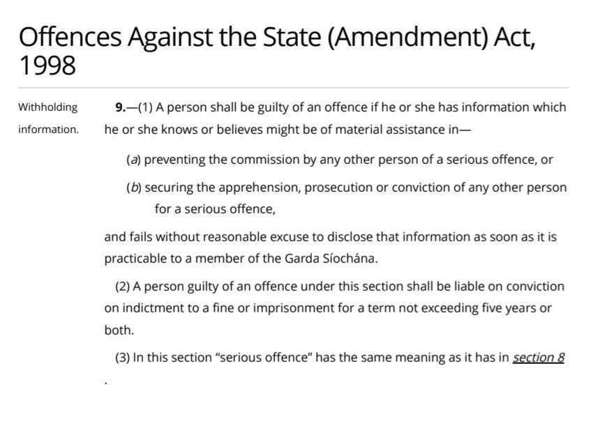 PSIA1851's tweet image. Civil Servants in the @DPCIreland are committing crimes contray to s.9(1)(b) Offences Against the State (Amendment)Act 1998 &amp;amp; s.27(c) Criminal Justice (Corruption Offences) Act 2018 by not informing @GardaTraffic about data breaches. 

€50,000 FINE
5 YEARS IN JAIL

#ITSACRIME