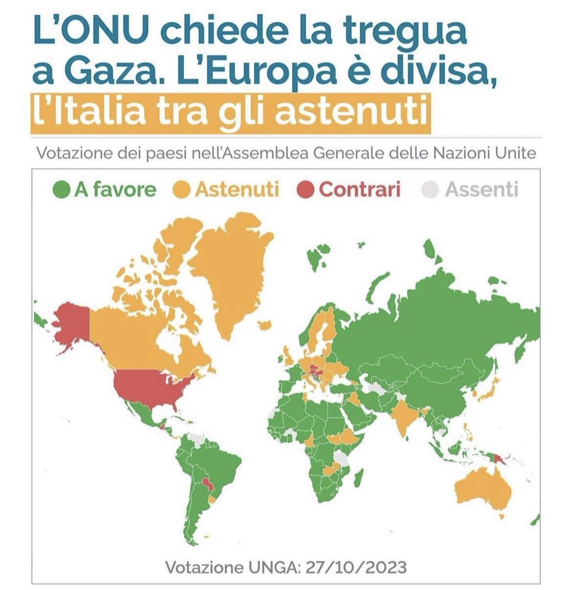 In #Palestina è in atto il più feroce massacro di civili dalla #IIGuerraMondiale a oggi.
Fatto
#Israele ha il diritto di difendersi non d’uccidere innocenti. Lo dice la giurisprudenza internazionale.
Fatto.
Gli astenuti su #CeaseFireInGaza violano le leggi umanitarie.
Fatto
#Gaza