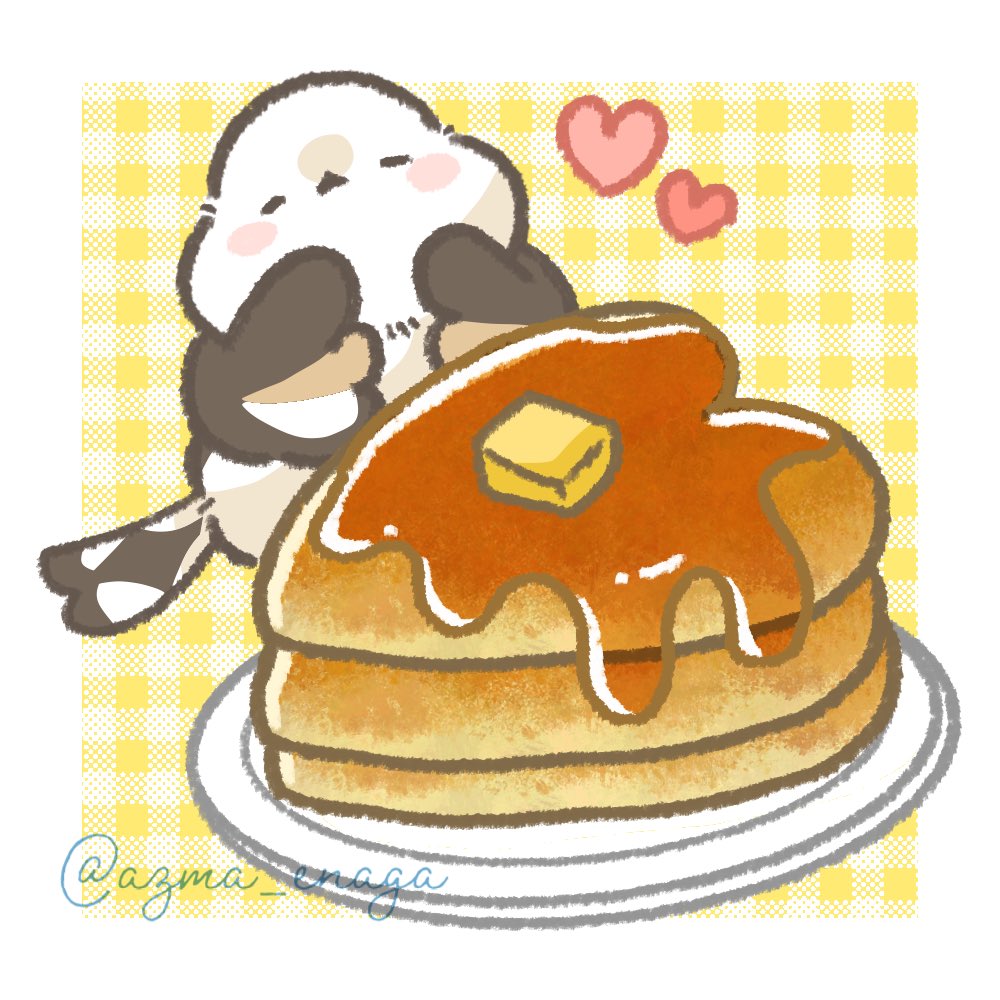 手描きイラスト　ミニ色紙　夏喫茶/ホットケーキ 手描き水彩風 いちごのパンケーキと桜のティーカップに入った
