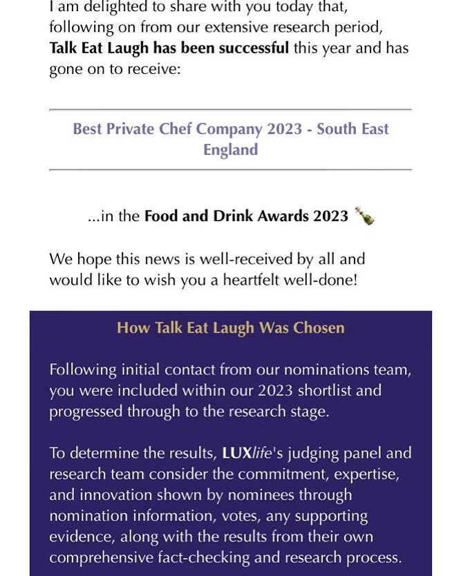 ChefSalisbury's tweet image. In case you were in any doubt, I can confirm it’s teamwork that makes the dream work.

The hard work of our magnificent team of creative, quick thinking, highly skilled chefs has won this award. Thank you.

Thank you @LuxLifestyleMag

#privatechef 
#performancechef 
#eliteathlete