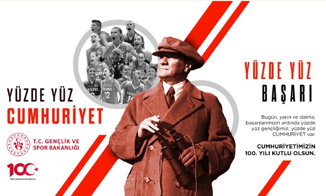 GSB_Antalya's tweet photo. Cumhuriyetimizin 100. yılı geçmişe saygı duyarken, geleceğe umutla bakma yılıdır.

Bu büyük mirasın emanetçileri olarak bizler, Cumhuriyetimizi ilelebet yaşatacak, Türkiye Yüzyılı’nı hep birlikte hayata geçirerek onu taçlandıracağız.

🇹🇷 #29EkimCumhuriyetBayramı'mız kutlu olsun https://t.co/Pg14OnIfcc
