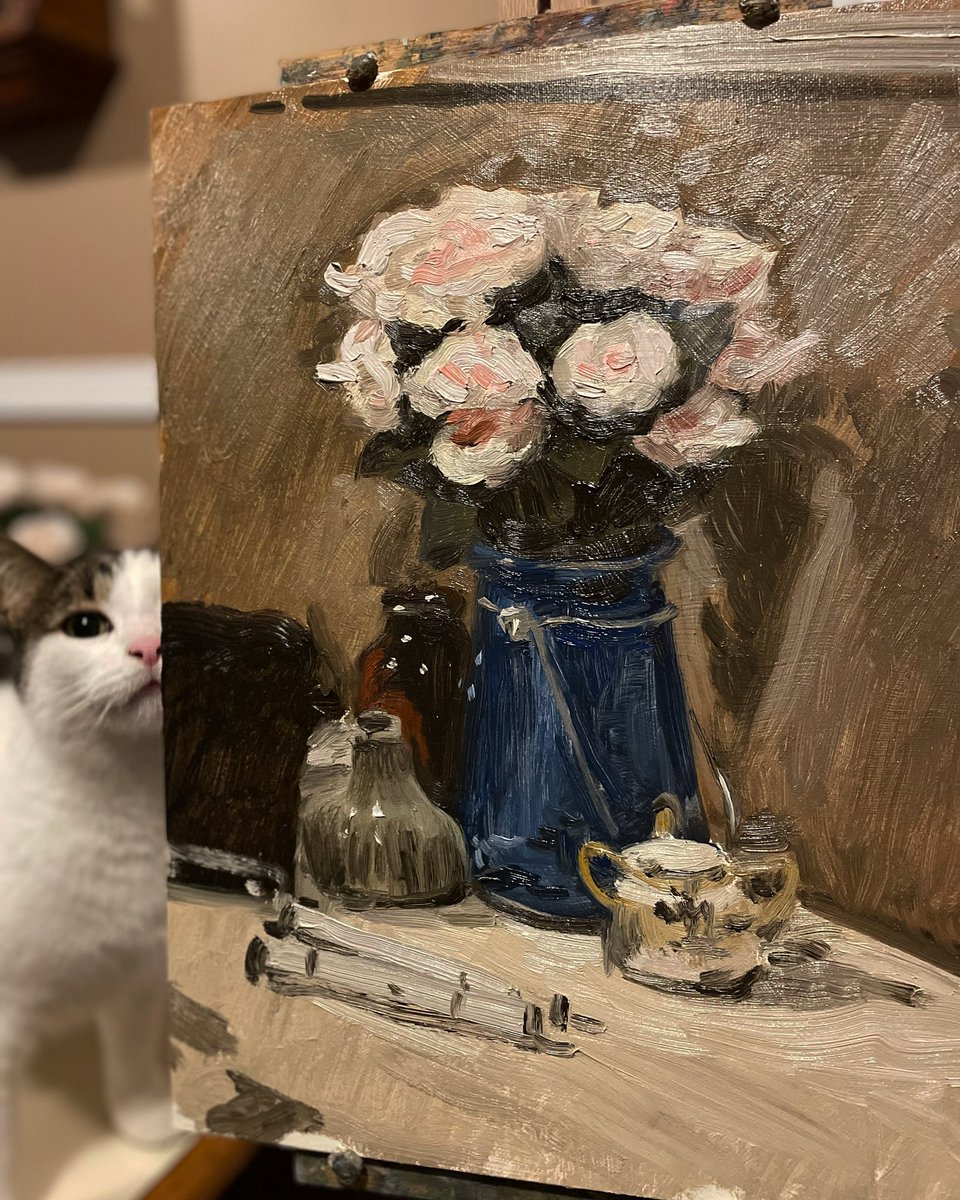 Some still life painting and a little helper.

#stilllifepainting #oiloncanvas