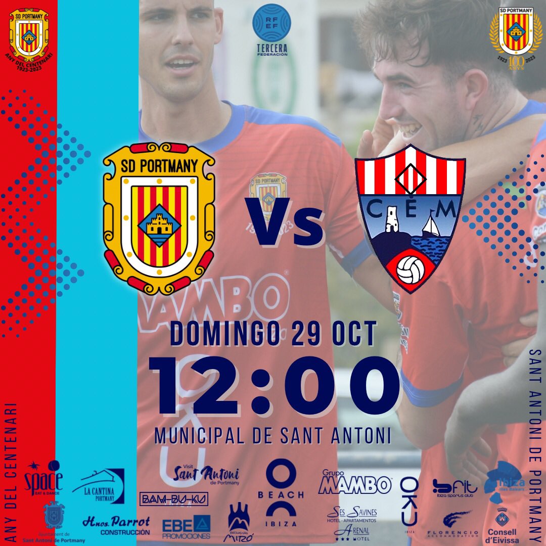 🔴🔵🩵𝗣𝗮𝗿𝘁𝗶𝗱𝗼 𝗱𝗲𝗹 𝟯𝗮 ▶️J8 🆚 @CeMercadal 📆Domingo 29 de octubre ⏱️12:00 🏟️Sant Antoni #somportmany #clubcentenario #weareibiza #vamosibiza