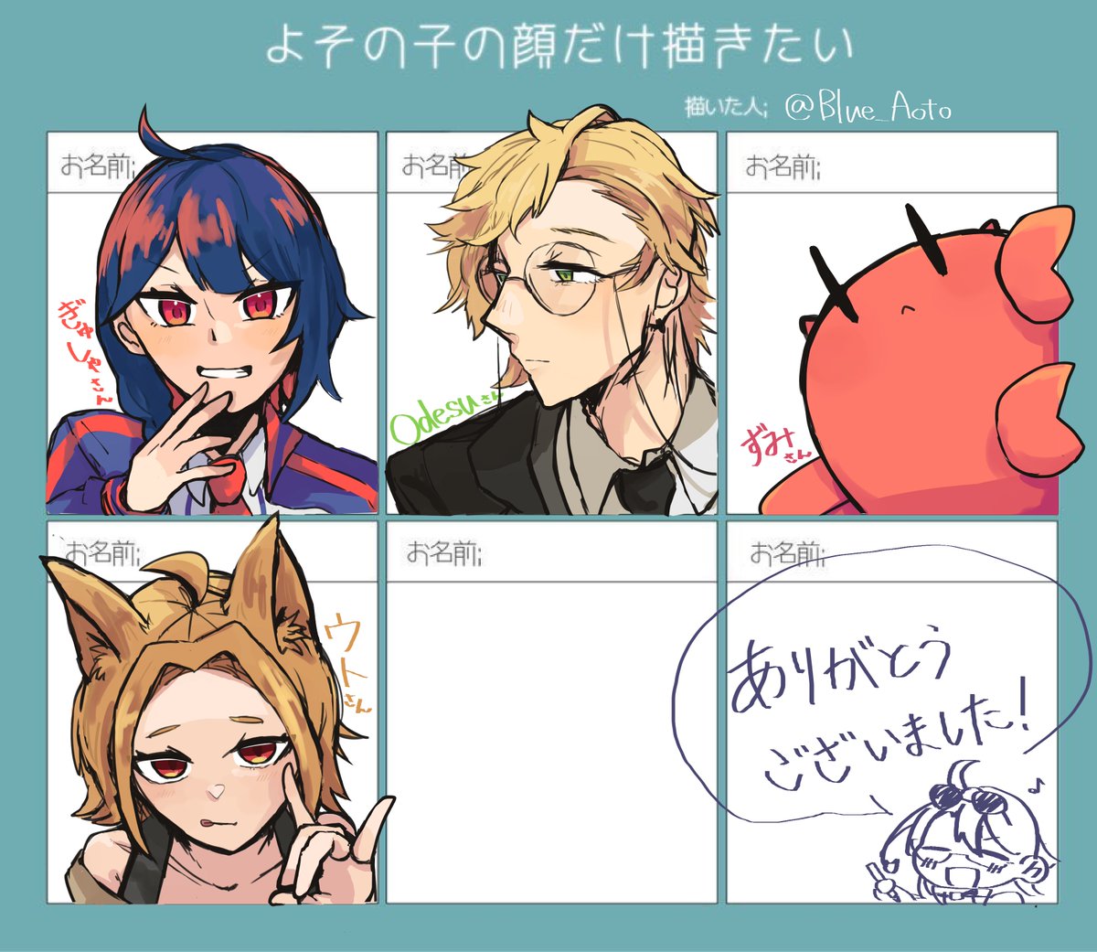 のんびり描きました  ご協力ありがとうございました〜〜〜!!  #よその子の顔だけ描きたい