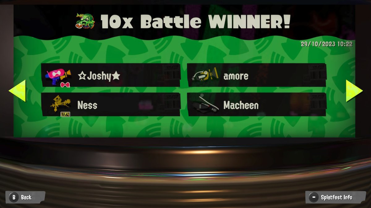 Cute_Joshy's tweet photo. Not a bad way to get your first win bonus of the day !
#Shiver #TeamShiver #Zombie #TeamZombie
#SplatFest #Splatoon3 #NintendoSwitch https://t.co/iUcAWYWrSB