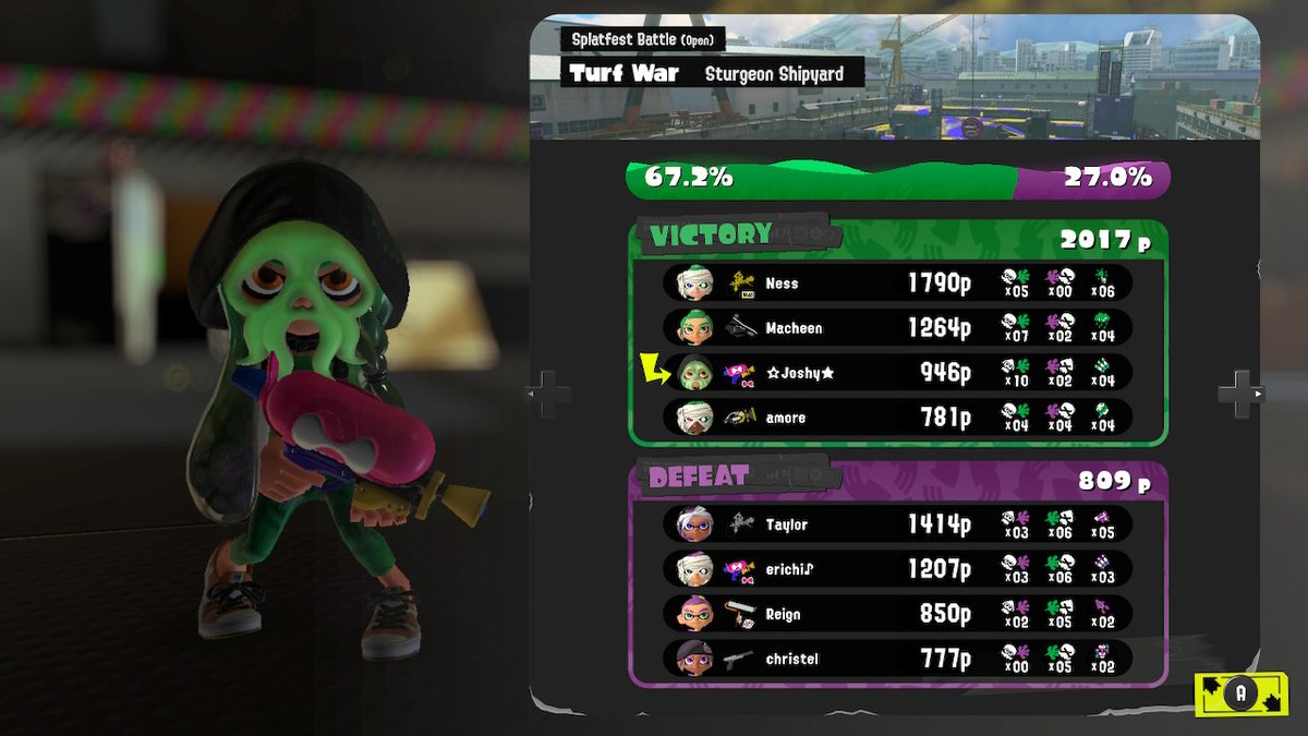 Cute_Joshy's tweet photo. Not a bad way to get your first win bonus of the day !
#Shiver #TeamShiver #Zombie #TeamZombie
#SplatFest #Splatoon3 #NintendoSwitch https://t.co/iUcAWYWrSB