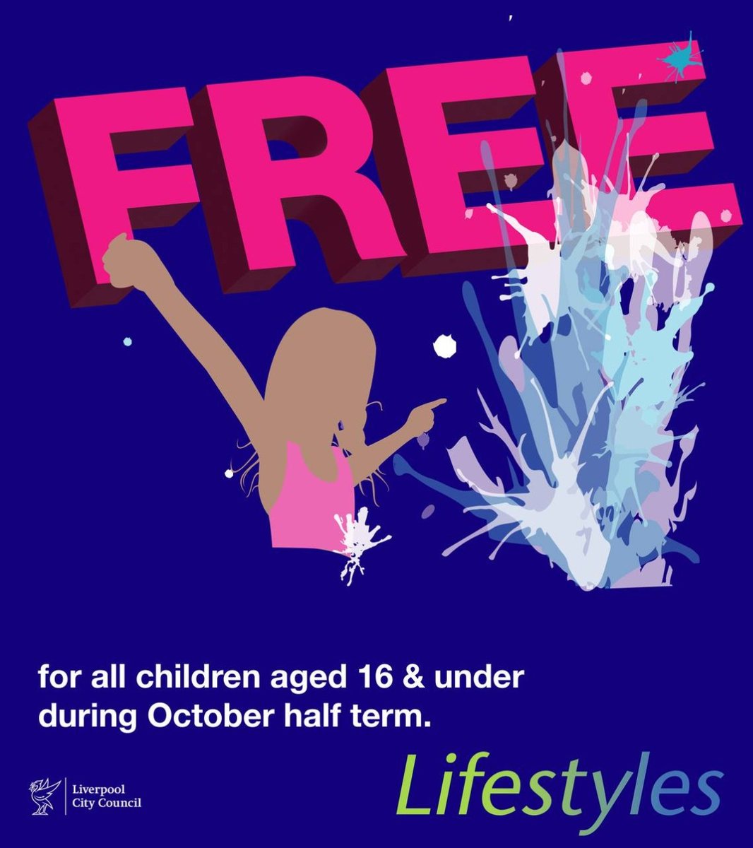 Free swimming for Liverpool children aged 16 and under is back this half term.

This offer is available during public swims (Monday 30 October - Sunday 5 November) across <a href="/LifestylesGym/">Lifestyles Fitness Centres</a> centres.

For more info &amp; to sign up visit: 
lifestyles.liverpool.gov.uk/free-swimming/