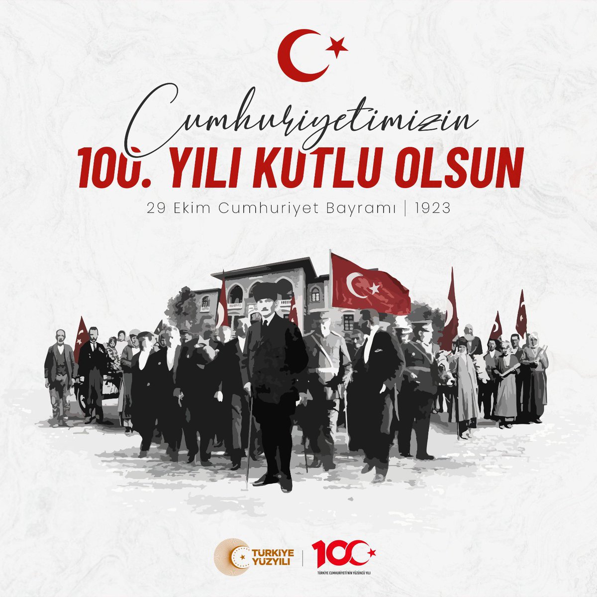 Cumhuriyetimizin ilanının 100. Yıldönümde Gazi Mustafa Kemal Atatürk başta olmak üzere istiklal mücadelesinde canlarını feda eden bütün kahramanları rahmetle anıyor, tüm vatandaşlarımızın Cumhuriyet Bayramı'nı en içten dileklerimle kutluyorum.