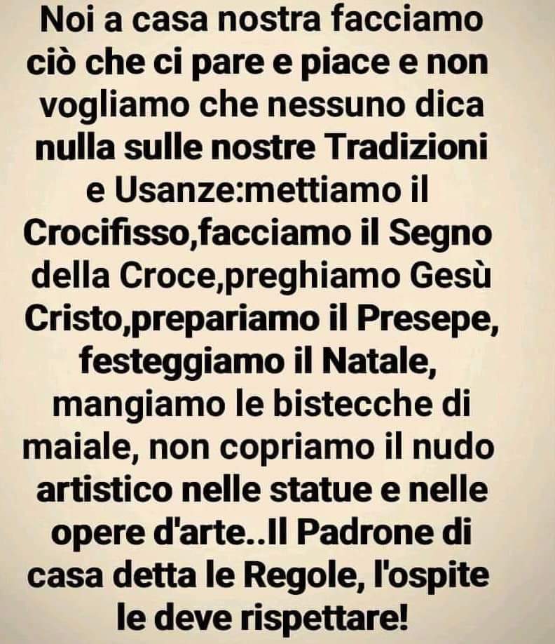 Stocca64's tweet photo. #INTEGRATEVI o #ANDATEVENE
Noi siamo ospitali ma non ci ruberete mai la nostra #cultura e le nostre #tradizioni …… 
integratevi se volete !!! In caso contrario il mondo è  grande, andatevene !!! https://t.co/VBiv84OGau