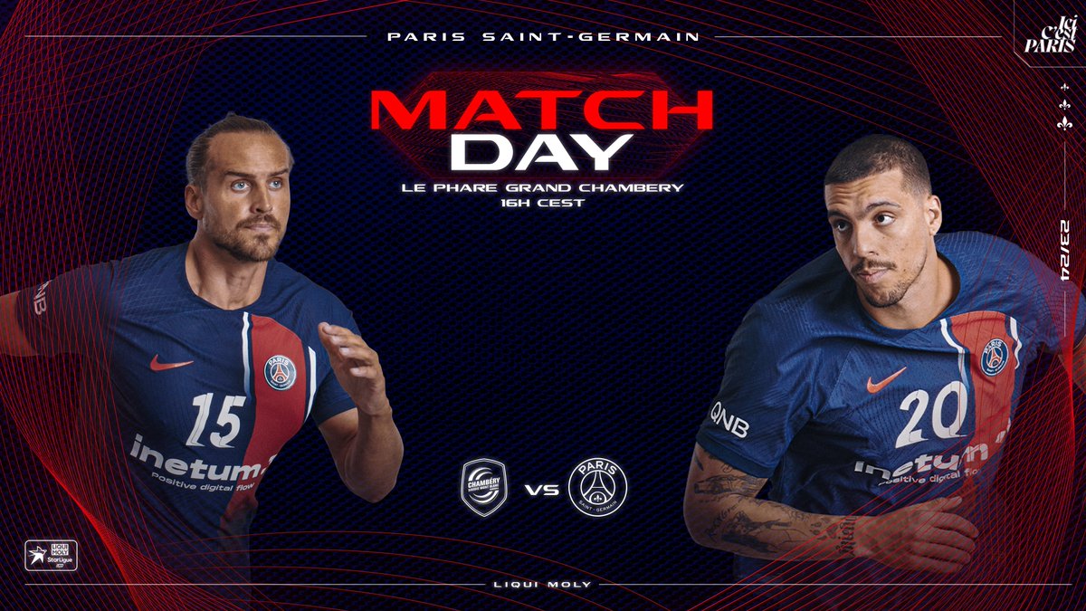psghand's tweet photo. [MATCHDAY 🔴🔵]
💥 Chambéry
📍Le Phare Grand Chambéry
🏆 Liqui Moly StarLigue
⏰ 16h00
📱🖥💻 beIN SPORTS 3

#Handball #Paris #PSG #PSGHand #Sport #LMS #Chambery #lephare #chapsg https://t.co/5zRDafl0Bi