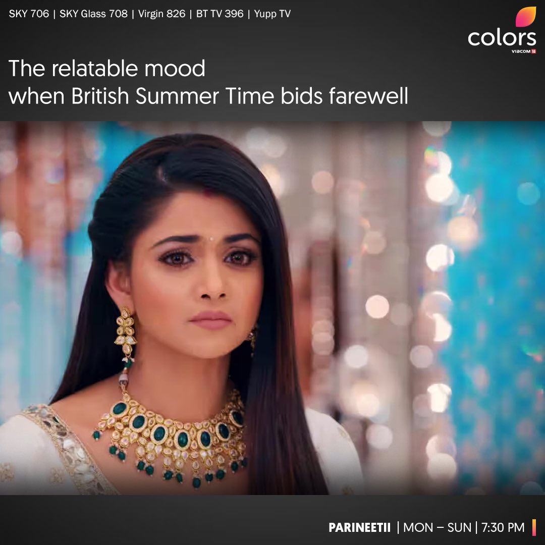 ColorsTVUK's tweet photo. We feel you 🥲 Watch #PARINEETII | MON – SUN | 7:30PM.

#ColorsTVUK #UK #UnitedKingdom #London #BritishSummerTime #BST #Clockchanges #Sunday https://t.co/OPubZE9tak