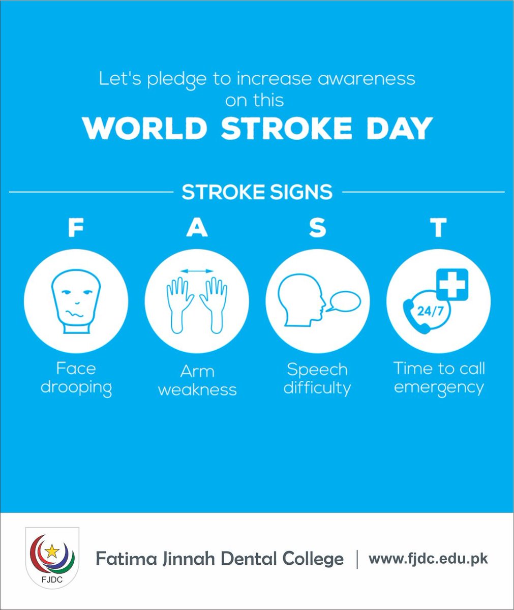 Official_FJDC's tweet photo. FJDC is observing 𝗪𝗼𝗿𝗹𝗱 𝗦𝘁𝗿𝗼𝗸𝗲 𝗗𝗮𝘆. Learn signs of stroke (𝗙𝗔𝗦𝗧– 𝗙𝗮𝗰𝗲 𝗱𝗿𝗼𝗼𝗽𝗶𝗻𝗴, 𝗔𝗿𝗺 𝘄𝗲𝗮𝗸𝗻𝗲𝘀𝘀, 𝗦𝗽𝗲𝗲𝗰𝗵 𝗱𝗶𝗳𝗳𝗶𝗰𝘂𝗹𝘁𝘆, 𝗧𝗶𝗺𝗲 𝘁𝗼 𝗰𝗮𝗹𝗹 𝗲𝗺𝗲𝗿𝗴𝗲𝗻𝗰𝘆 𝘀𝗲𝗿𝘃𝗶𝗰𝗲𝘀). Lets come together to create a healthier tomorrow https://t.co/xY4kSTgkVa
