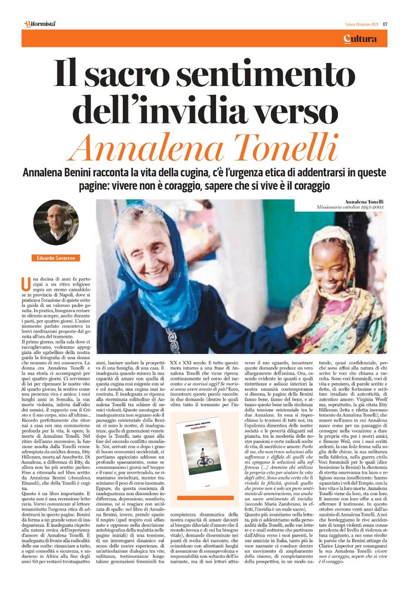Annalena Benini su Annalena Tonelli
<a href="/Einaudieditore/">Einaudi editore</a> 
La mia sacra invidia sul Riformista
#Annalena