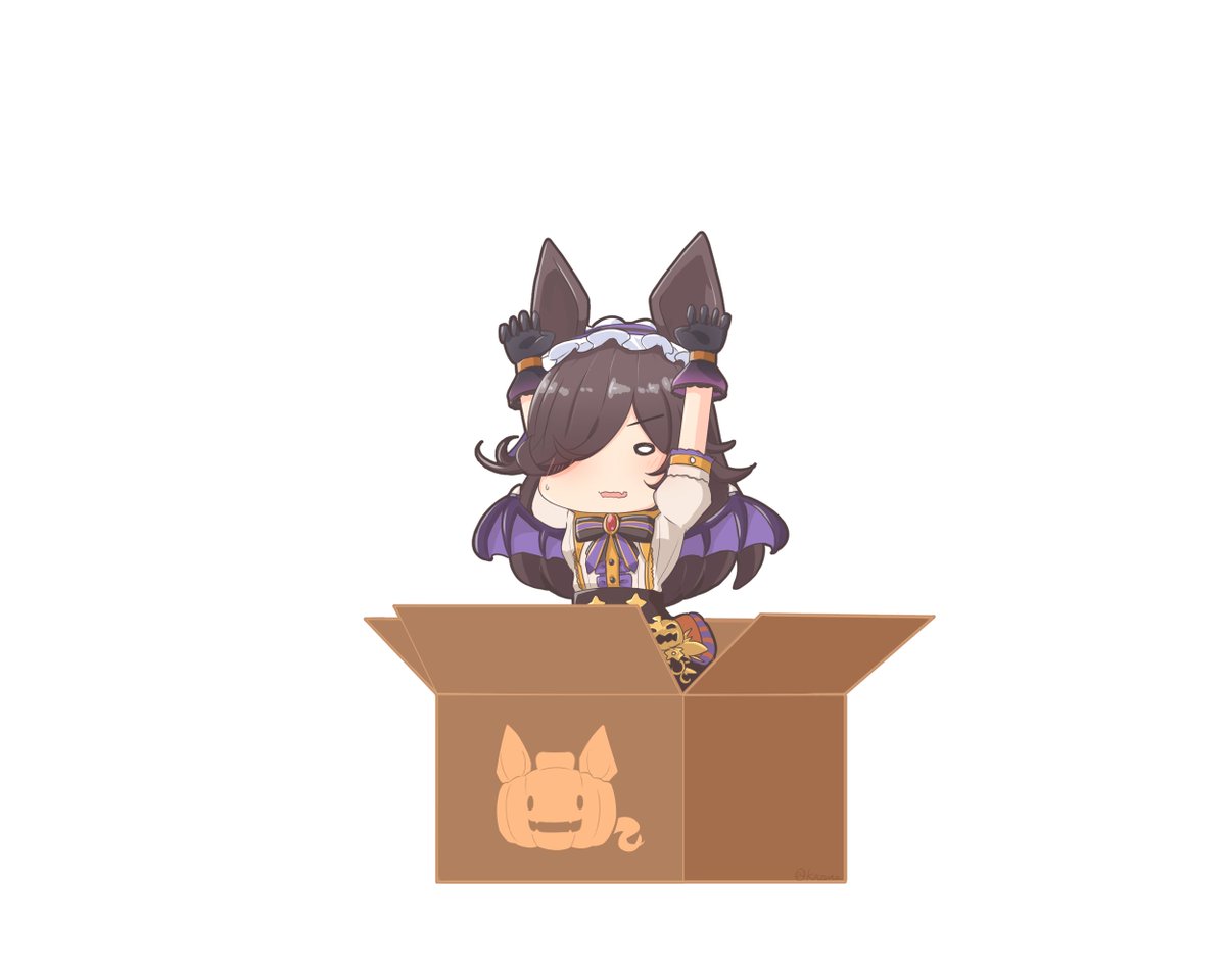 rice shower (umamusume) animal ears in box in container horse ears 1girl white background cardboard box  illustration images