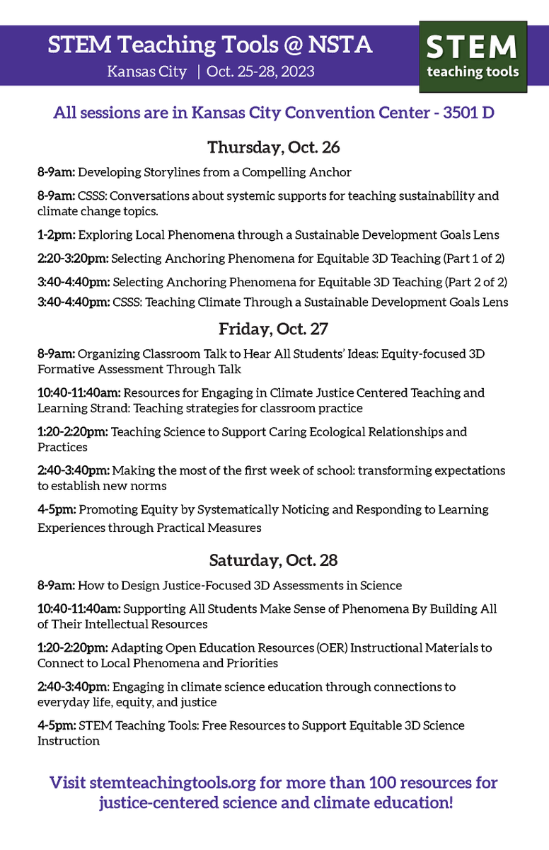 Philip Bell (@philiplbell) on Twitter photo PLS RT #NGSS #NGSSchat
The <a href="/STEMTeachTools/">STEM Teaching Tools</a> team & colleagues had a fabulous time presenting 16 sessions at #NSTA23!
Here are all of our slide decks & resources—so others in #SciEd can adapt & use them.
➡️ tiny.cc/STT-NSTA2023
See you in Denver for #NSTA24 on March 20-23! PLS RT #NGSS #NGSSchat
The <a href="/STEMTeachTools/">STEM Teaching Tools</a> team & colleagues had a fabulous time presenting 16 sessions at #NSTA23!
Here are all of our slide decks & resources—so others in #SciEd can adapt & use them.
➡️ tiny.cc/STT-NSTA2023
See you in Denver for #NSTA24 on March 20-23!