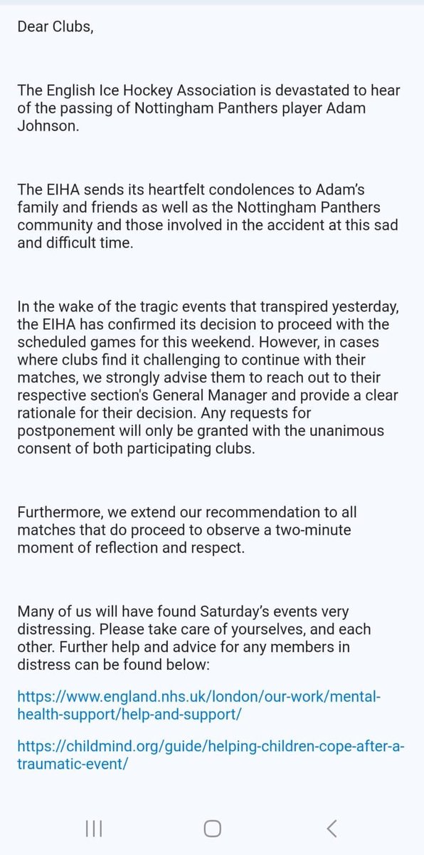 4000AndCounting's tweet photo. There are zero words for this🤦‍♂️

Hang your head @EIHA_Official
Nobody should be playing ice hockey today.

A clear rationale is that a player just died. https://t.co/ZDXhOh6BHX