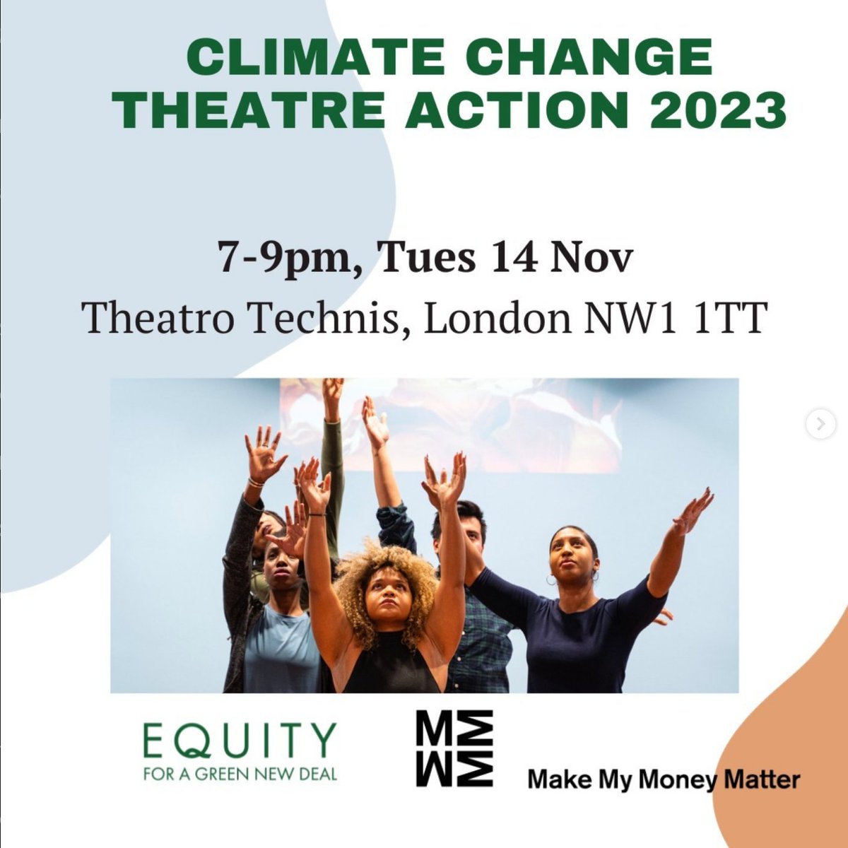 Very excited to be co-hosting this Climate Change Theatre Action event🎭 @TTechnis on Tues 14 Nov. ALL GOOD THINGS MUST BEGIN 🌏Script-in-hand readings of 9 new short plays from around the world. 🫰We will also hear from @MMMoneyMatter 💫 Tickets FREE! tinyurl.com/zha62usz