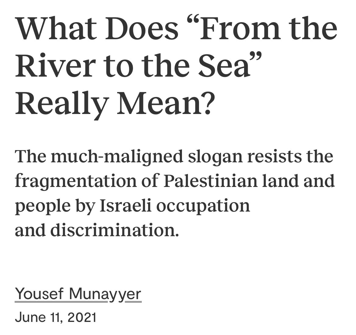 YonahLieberman's tweet photo. To Jews and others in the West who think that “from the river to the sea” is a call to annihilate Jews, please read this piece from @YousefMunayyer in @JewishCurrents: https://t.co/qqWhCE5c3f https://t.co/GkFZn4MRrk