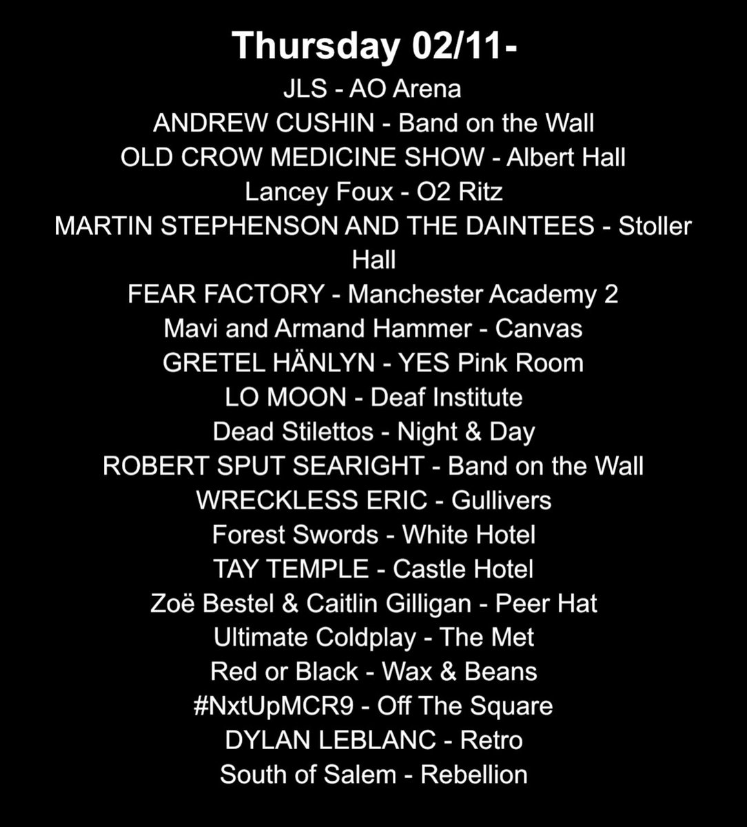 ManchesterGigss's tweet photo. Gigs gigs gigs https://t.co/fGnqsXKW0P