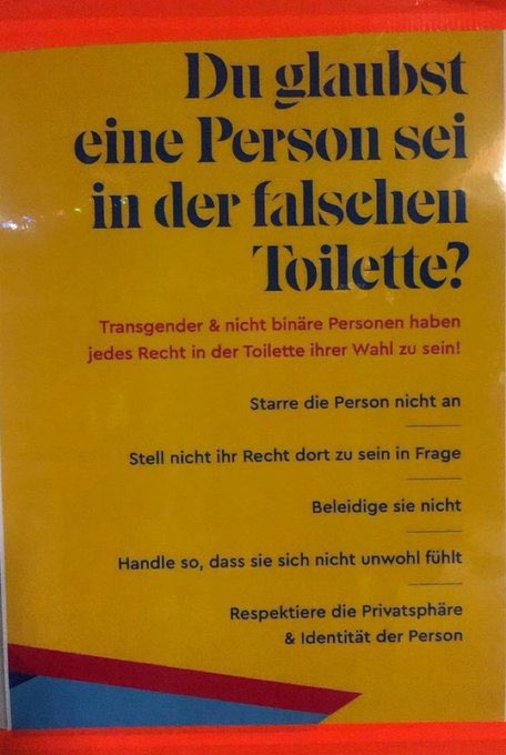roseWeCanWoman's tweet photo. „Sie wurde vergewaltigt. Seine 15-jährige Tochter wurde vergewaltigt“. Der Vater wurde gemobbt weil er es öffentlich machte - während die Schule es vertuschte.
Sie wurde von Transmädchen (Junge in Mädchenkleidung) vergewaltigt.
Vor deutschen #FrauenToiletten hängt dieses Plakat https://t.co/bkogzekWex