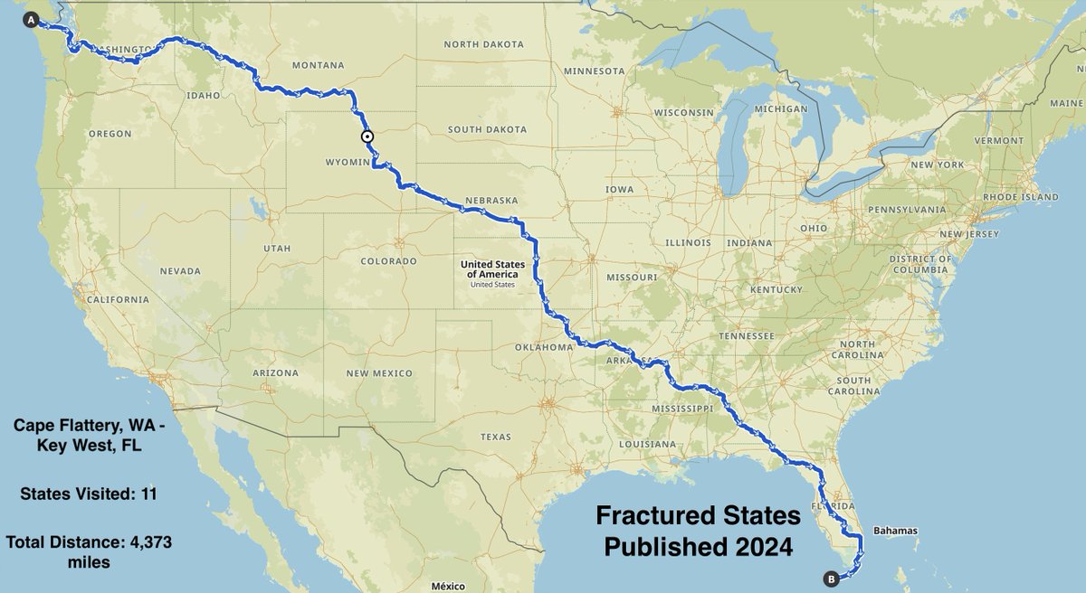 Ride complete. 4,373 miles cycled in ten weeks from Cape Flattery, WA to Key West, FL. Hundreds of interviews with people in 11 states, about many of the biggest issues facing the USA ahead of next year's election. Fractured States out 2024, published by @septemberbooks
