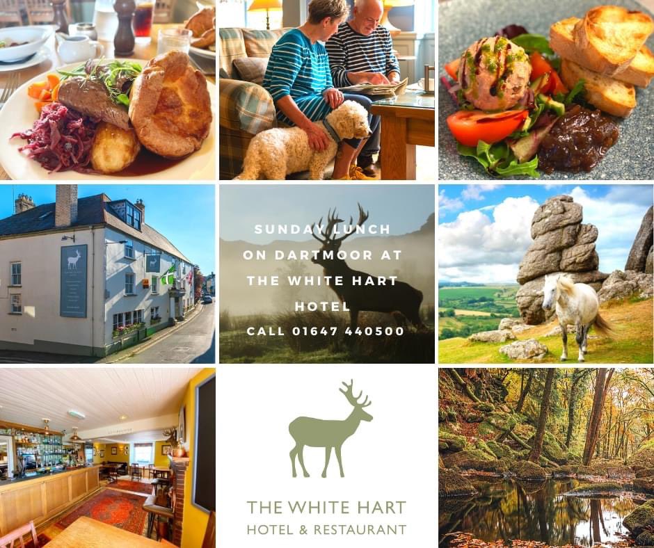 Whether you are exploring Dartmoor or just fancy treating yourself to a lazy Sunday, the historic White Hart in Moretonhampstead will be serving our delicious Sunday Roasts between 12-3.00pm this lunch time and 6-8pm tonight. To reserve a table call 01647 440500.