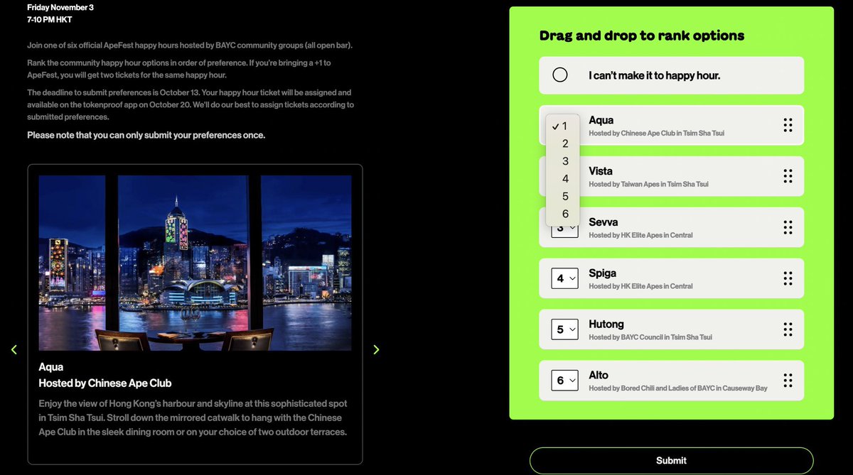 Ape <a href="/BoredApeYC/">Bored Ape Yacht Club 🍌</a> LFG🦍
Ape together strong 
We host 3 Party in 2 Days 🍾🤣
Ape Cosplay Party on 11/2 night 
Secret Yacht Party on 11/3 afternoon 
Apefest Happy Hour (Aqua) on 11/3 night
We love ape community 🦍🦍