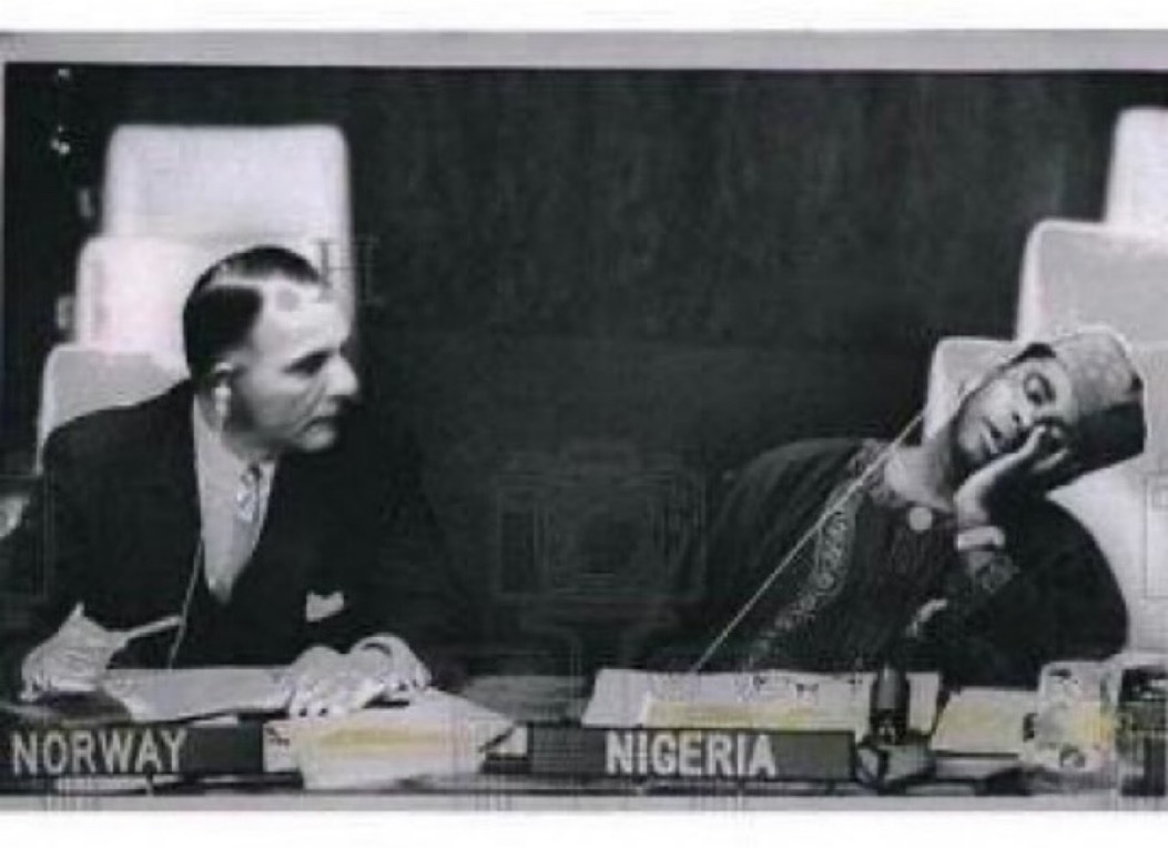 This is Jaja Wachuku; Nigeria's first Ambassador to the UN 🇺🇳. He became very famous after he was refused to express his displeasure over a racist comment so he in return stoped listening to what everyone was saying &amp; pretended to be sleeping during the UN meeting in 1960’s. 😂