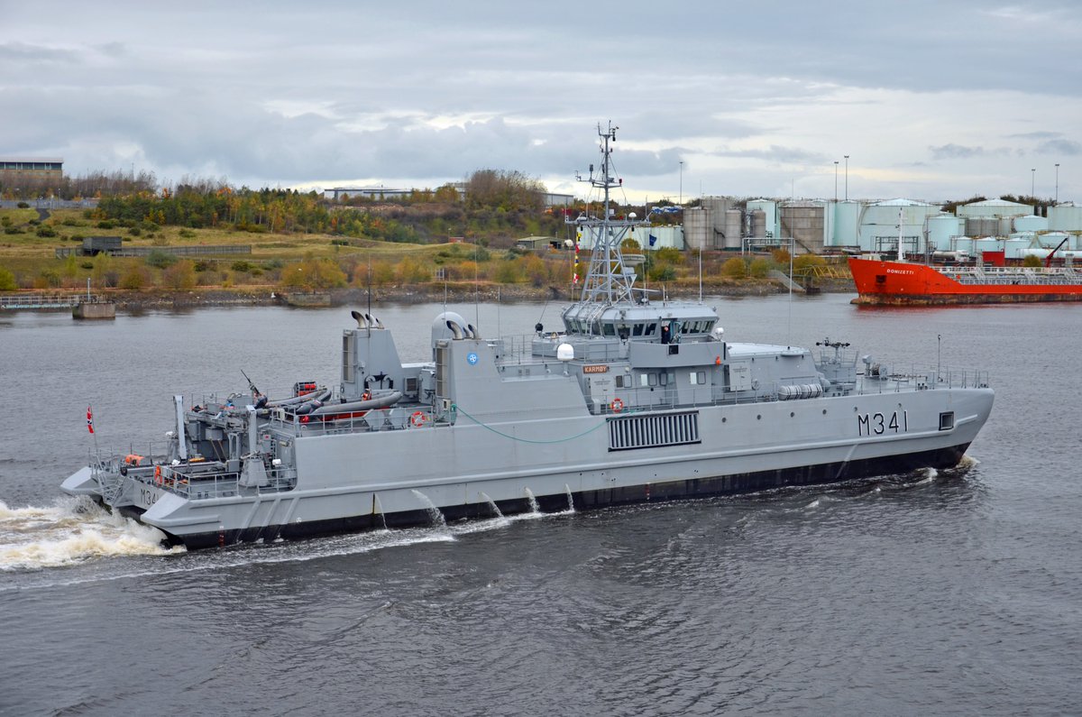 #Port_of_Tyne Royal Norwegian Navy vessel HNoMS KARMOY - M341 outbound from  the Port of Tyne, North East England following a courtesy visit to Newcastle Upon Tyne as part of the NATO Standing Mine Countermeasures Force Group 1 (SNMCMG1) on this day 29th October 2012.