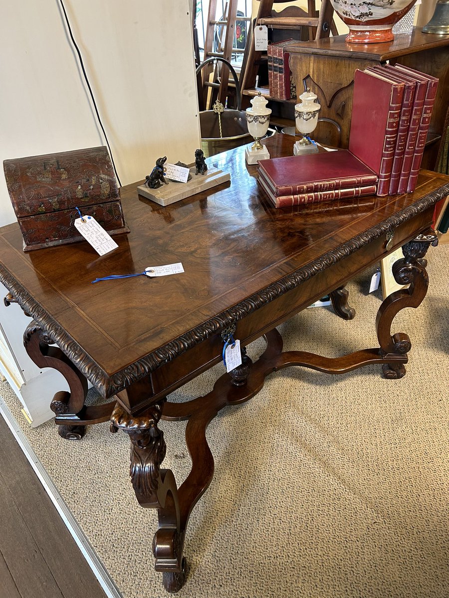 Lovely Italianate walnut centre table now on sale at the Gentleman’s Library Building 1 <a href="/HemswellAntique/">Hemswell Antiques</a> . C 1900 and originally one of a pair, probably from a country house library.  A good thing.