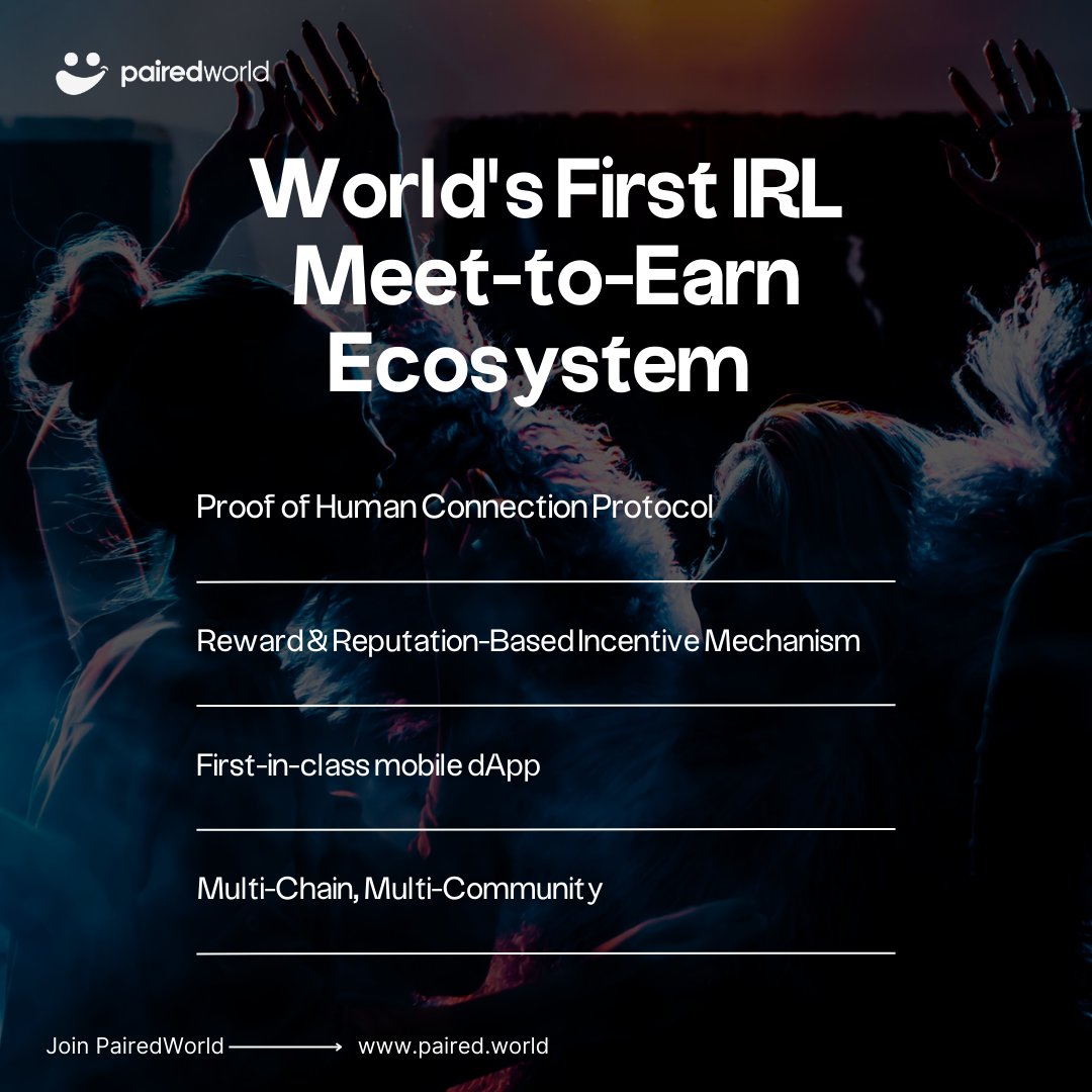 PairedWorld's tweet photo. PairedWorld unites experts in #Web3, #Blockchain, #Psychology, #Neuroscience, & #BehaviouralEconomics to launch the world's first #Meet2Earn ecosystem. Our goal? Harness tech's potential to enrich lives & drive positive change across global communities. 🔗
#TechForGood https://t.co/gClLZryrHp