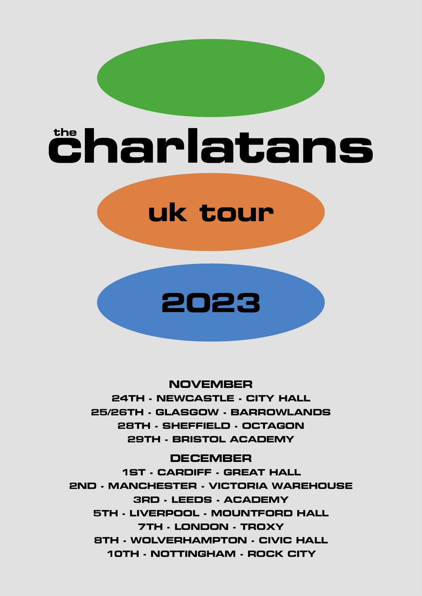 Retweet for a chance to win a tour print. The band will all sign it and if you have tickets to one of the shows, I’ll hand it over in person at the gig. Winner picked at random on Sunday November 5th at 9pm Lots sold out but remaining tickets here thecharlatans.net/gigs