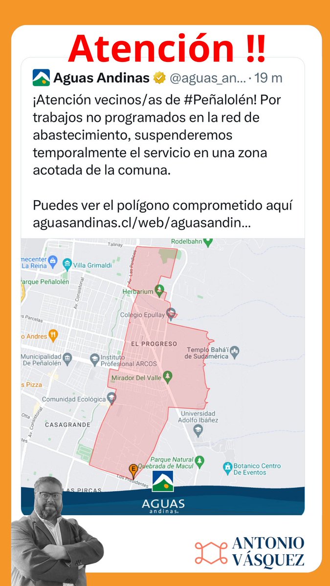 avasqueza's tweet photo. Corte no programado en @penalolen, tomen las precauciones #cortenoprogramado @RoroAzul @infopenalolen https://t.co/NRsy6X9tnf