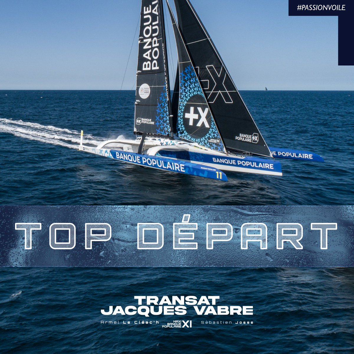 Top Départ 🚀

👌 Armel Le Cléac’h et Sébastien Josse viennent de franchir la ligne de départ de la @TransatJV à bord du Maxi Banque Populaire XI. 

🌴 Une transatlantique de 7 500 milles nautiques attend maintenant le duo entre Le Havre et Fort-de-France !

Bon vent !