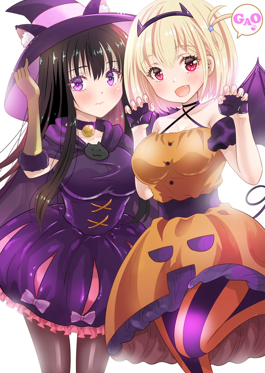 inoue takina ,nishikigi chisato 2girls multiple girls witch hat blonde hair dress hat purple eyes  illustration images