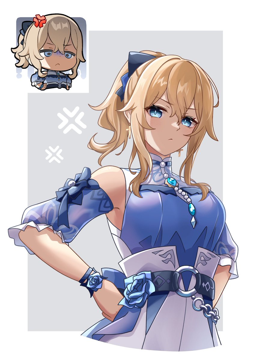 jean (genshin impact) official alternate costume 1girl blue eyes blonde hair ponytail bow cross earrings  illustration images