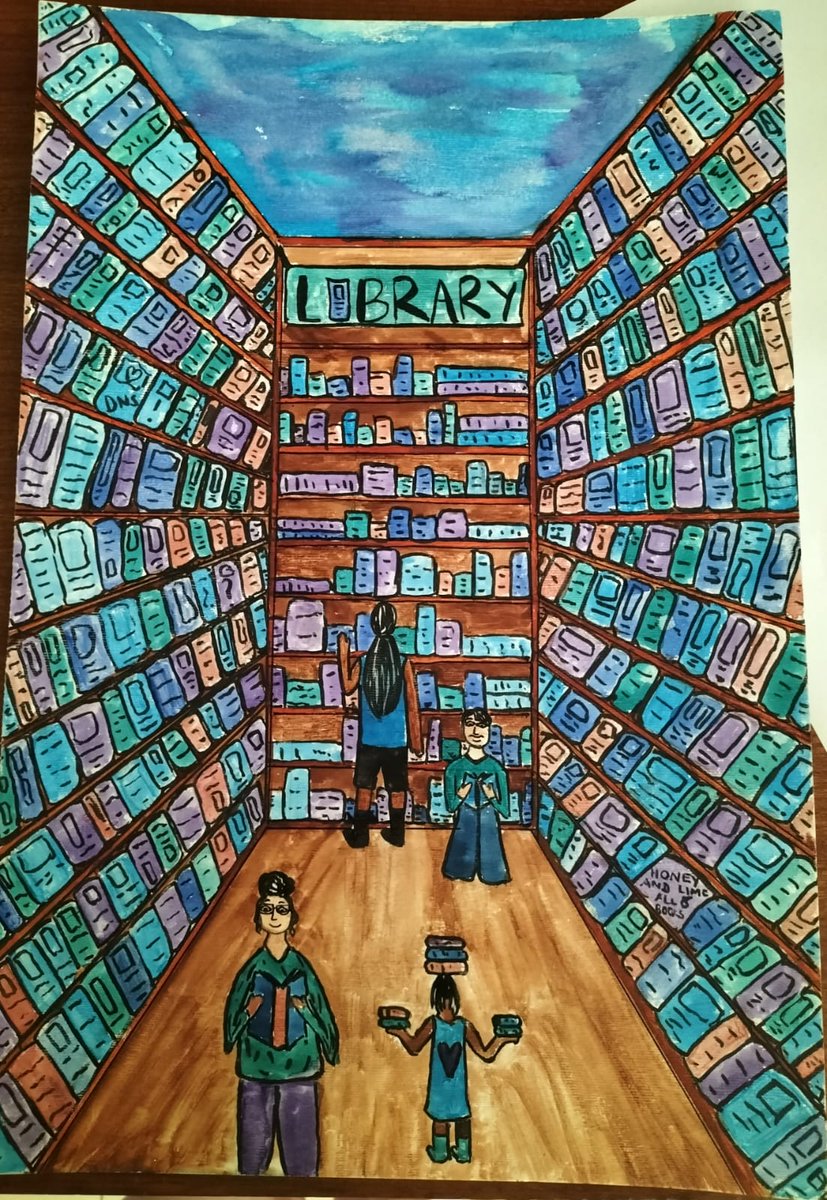 Daughter's art for a project - yes, we love libraries in this house 😊
