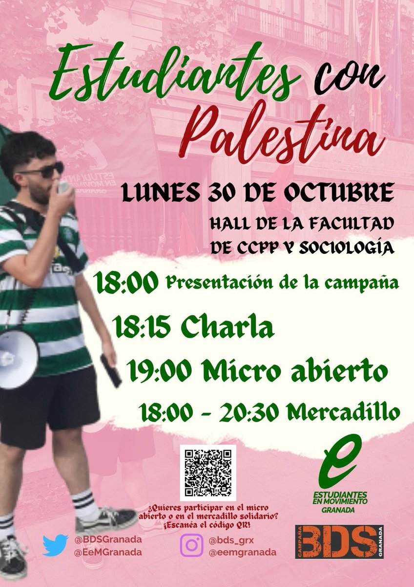Hoy en las calles.

Mañana en las aulas.

Las estudiantes reforzamos nuestra solidaridad con la resistencia palestina frente al régimen de apartheid israelí.

<a href="/BDSGranada/">BDSGranada</a> <a href="/FdE_Granada/">FdE Granada</a>