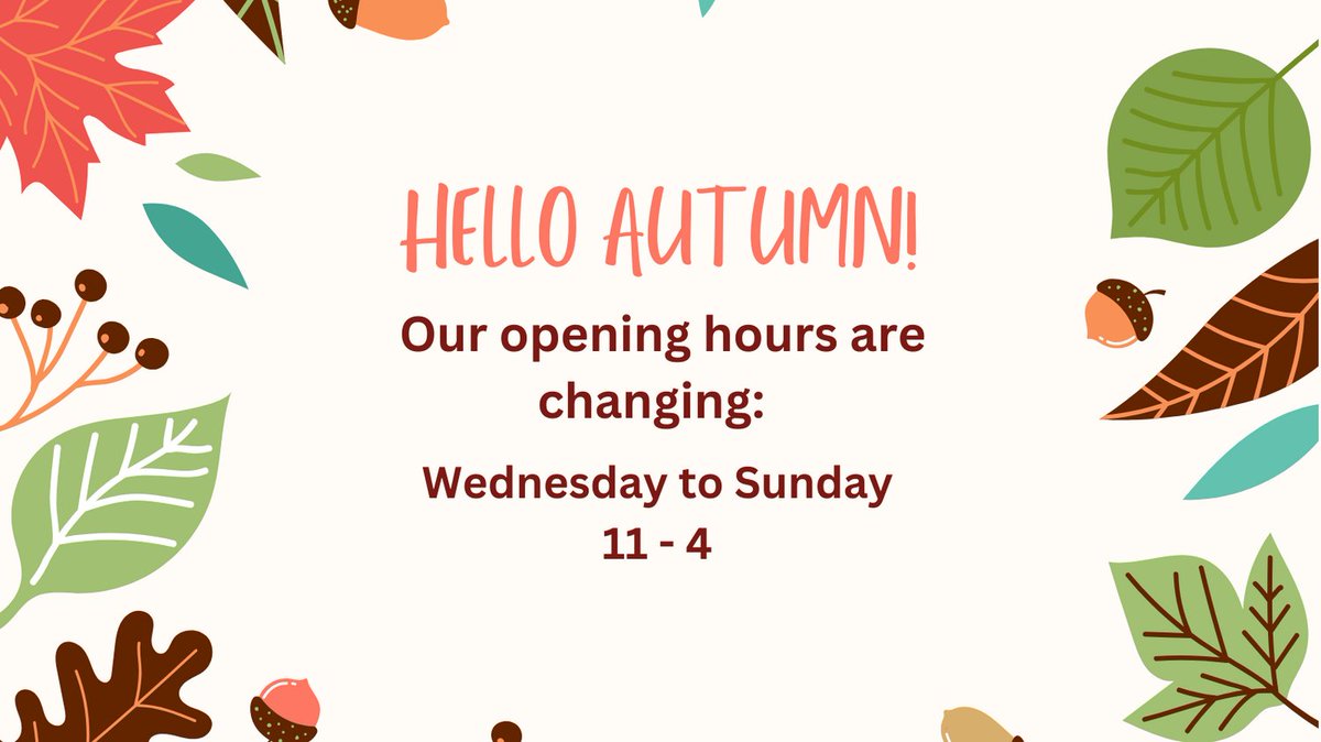 Hi everyone, and hope that you enjoyed the October holidays. The clocks have changed, and we're changing our hours. We're now open Wednesday to Sunday, 11-4. 
#swc300 #lovedandg