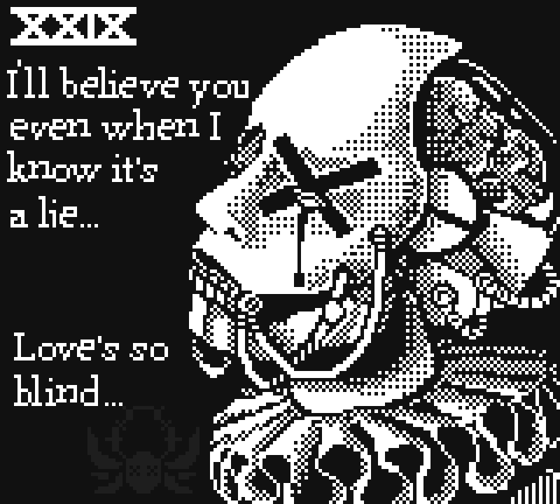 𝑨 𝒑𝒊𝒙𝒆𝒍 𝒂𝒓𝒕 𝒊𝒏𝒔𝒑𝒊𝒓𝒆𝒅 𝒃𝒚 𝒂 𝒓𝒂𝒏𝒅𝒐𝒎 𝒔𝒐𝒏𝒈 𝒊𝒏 𝒎𝒚 𝑷𝒍𝒂𝒚𝒍𝒊𝒔𝒕 𝒆𝒗𝒆𝒓𝒚 𝒅𝒂𝒚 𝒐𝒇 𝑶𝒄𝒕𝒐𝒃𝒆𝒓. 

29. 𝑺𝒘𝒆𝒆𝒕 𝑻𝒓𝒖𝒆 𝑳𝒊𝒆𝒔 - 𝑩𝒆𝒂𝒔𝒕 𝒊𝒏 𝑩𝒍𝒂𝒄𝒌 

#pixelart #1bit #horror #gothic #retrogaming #Inktober #Octobit #ドット絵