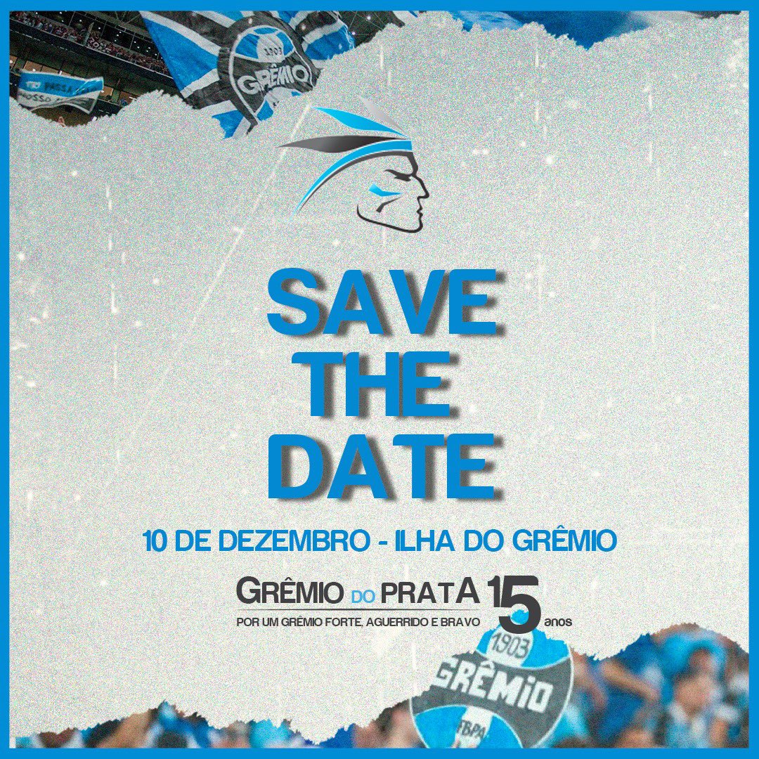 gremioprata's tweet photo. São 15 anos de trabalho e dedicação ao Grêmio e ao nosso maior patrimônio: a torcida tricolor!

Uma data tão especial que deve ser comemorada em azul, preto e branco! 

📅 10/12/2023 
🗺️ Ilha do Grêmio 

#Grêmio #GrêmiodoPrata #GrêmiodoPrata15anos  #tricolor https://t.co/nN1DPVpzuN